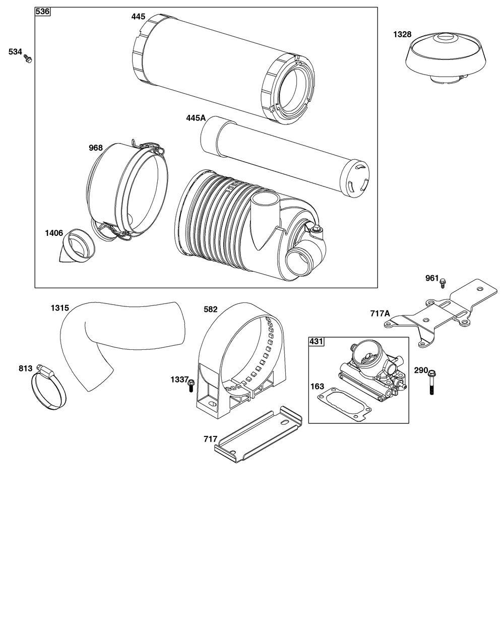 Air Cleaner Group Diagram and Parts List for 61E377-0052-J1 400000 - 699999 Briggs and Stratton Engine